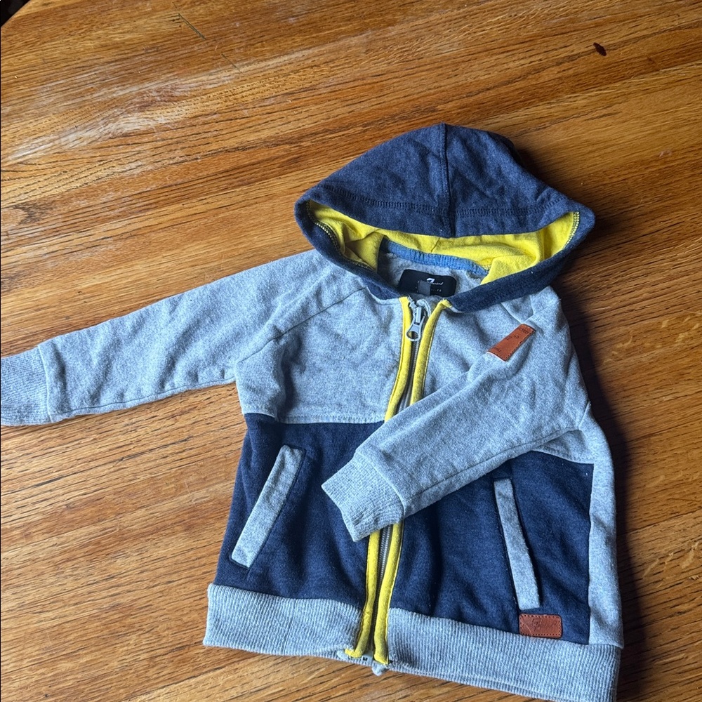 7 For All Mankind Gray and Blue Jacket with Yellow Trim
